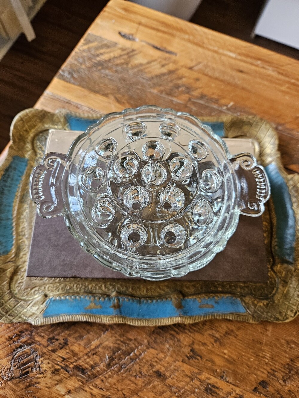 Vintage Anchor Hocking 16 hole Flower Frog w/ Bowl. circa 1930